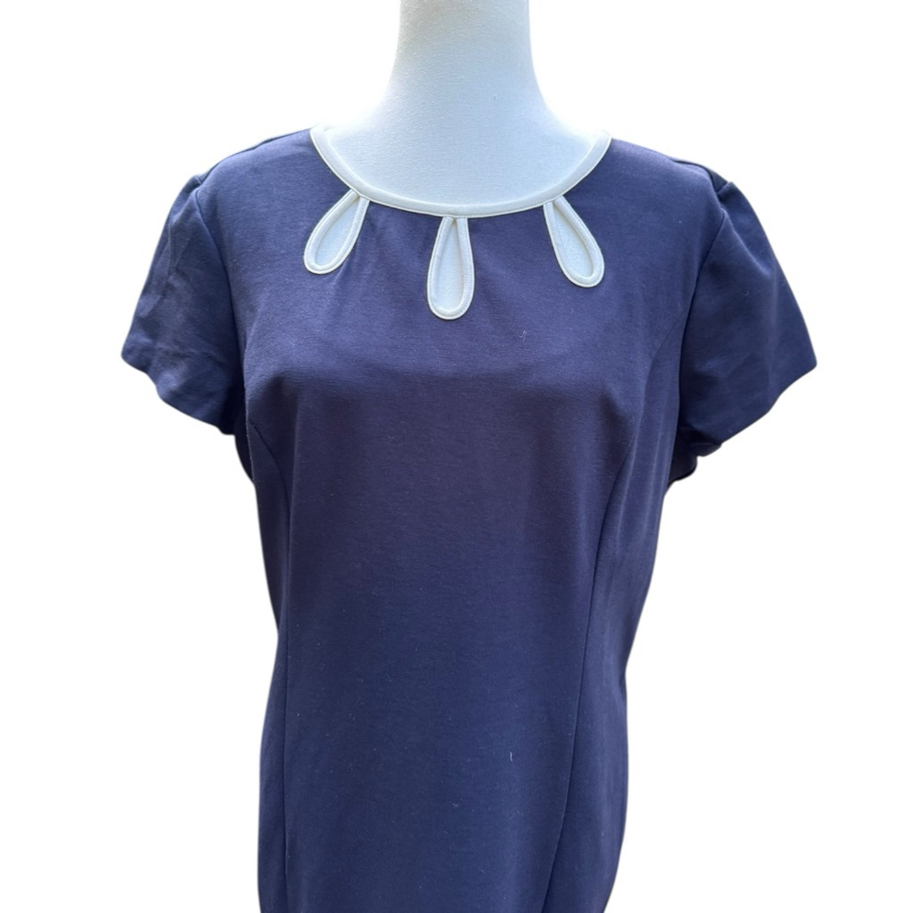 Talbots Navy Shift Dress Size 16 | Teardrop Cutout Neckline | Classic Polished S - Picture 4 of 7